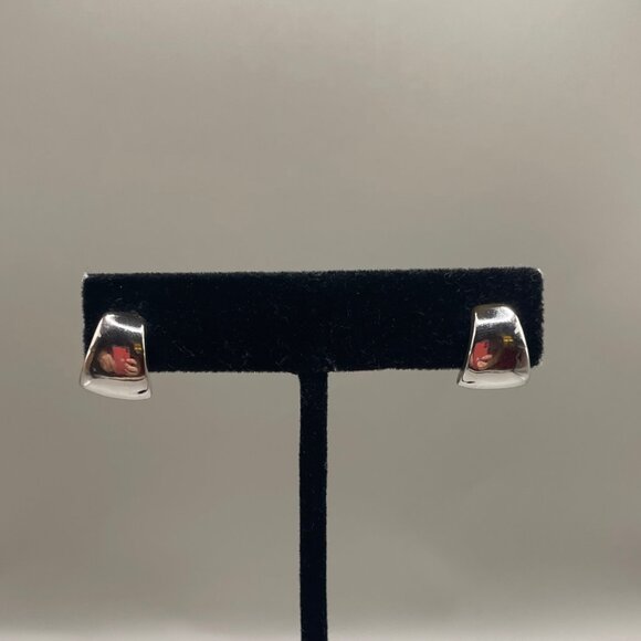 Vintage Silver Tone Small Hoop Dangle Drop Stud Earrings - Picture 2 of 3